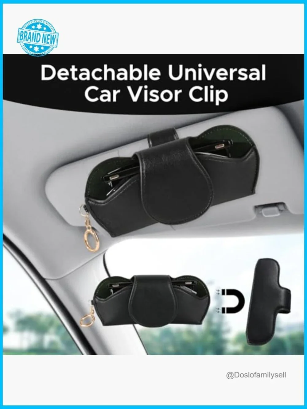 Leather Sunglasses Case with Magnetic Clip Car Visor Organizer Portable